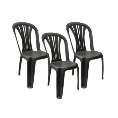Imagem de Kit 3 Cadeira Lisboa com Encosto Vazado Preta - Poly Plast
