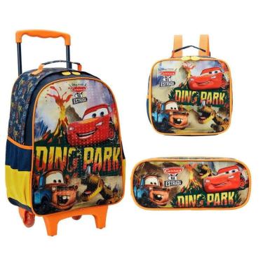Imagem de Kit Mochila De Rodinhas 14` Carros + Estojo + Lancheira