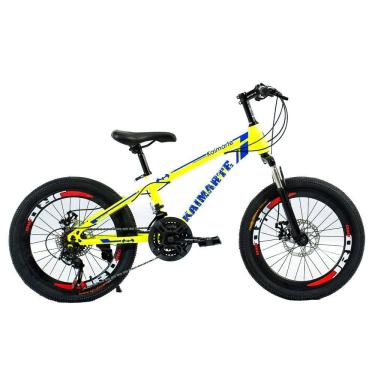 Imagem de Bicicleta Aro 20 Bike 21 Vel Marchas MiniTrail Freio a Disco Quadro Aço Carbono Cor Amarelo Azul - WCT FITNESS