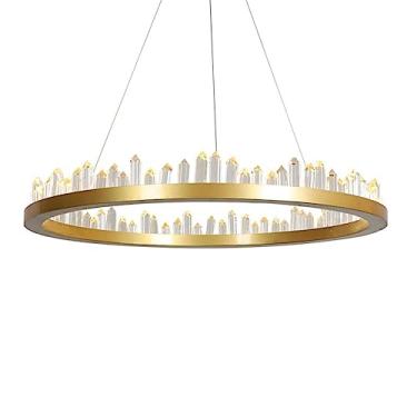Imagem de Lustre de cristal redondo moderno com três temperaturas de cor, luminária pendente criativa de teto LED iceberg redonda para sala de jantar, sala de estar, cozinha, ilha, quarto (cor: dourad