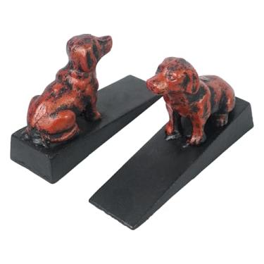 Imagem de DreamsEden Rolha de porta de cachorro de ferro fundido, batentes de porta resistentes para cães sentados de metal vintage fofo filhote decorativo cunha de porta de animal