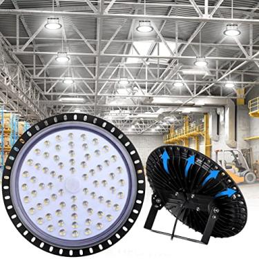 Imagem de Lâmpada LED de alto brilho 5000LM 6500K, luz do dia branca, iluminação comercial para armazém, oficina, garagem, área IP65, à prova d'água, lâmpada LED UFO com 10 focos, 50W