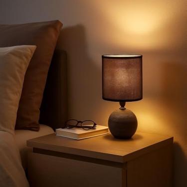 Imagem de Luminária de Mesa em Cerâmica com Cúpula de Tecido – Abajur para Ambientes Aconchegantes (Preto)