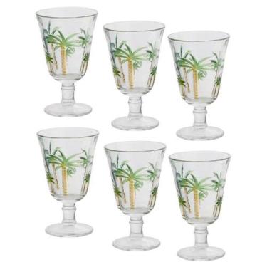 Imagem de Jogo 6 Taças de Cristal Palm Hand Tree Coqueiro Transparente para Água