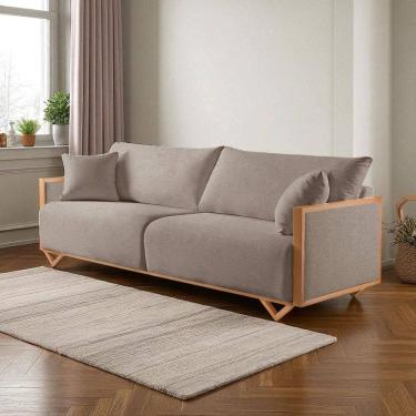 Imagem de Sofá Fixo Lara 3 Lugares Luxo 1,90m Castellar Móbile Linho Cappuccino