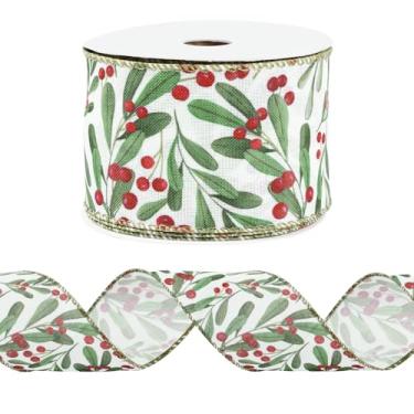 Imagem de JarThenaAMCS Fita de Natal com borda com fio de Natal fitas de artesanato de azevinho fitas decorativas de tecido para artesanato faça você mesmo para fazer guirlandas de inverno, 12 metros