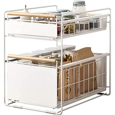 Imagem de Prateleira de armazenamento removível debaixo do lava-louça da cozinha, prateleira de armazenamento da bancada da casa, prateleira de armazenamento de camada dupla do armário, organizadores de C