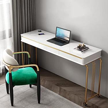Imagem de Mesa de cama transversal móvel e retrátil, mesa de escritório, escritório, casa, quarto, pequeno apartamento, mesa de vestir com banquinho de maquiagem com gaveta, branca, B