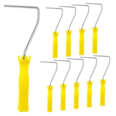 Imagem de Baderke 10 peças mini cabo de rolo de pintura de 10 polegadas moldura de 30 cm pequeno rolo de pintura pincel suprimentos de pintura para casas de parede (amarelo)