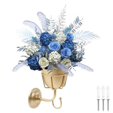 Imagem de Kit de vaso de parede montado na parede, fácil de instalar, vaso de parede opala sólido feito à mão, vintage, conjunto de vasos suspensos de metal adequado para casa (dourado, 1)