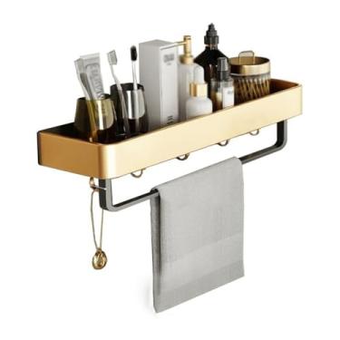 Imagem de ZYHSIJOBAS Prateleiras de chuveiro, prateleira de chuveiro com barra de toalhas, organizador de chuveiro montado na parede com gancho, rack de chuveiro moderno de alumínio para banheiro, cozinha