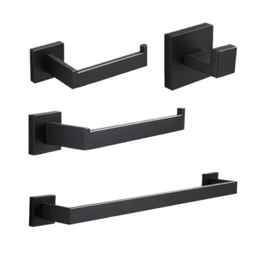 Imagem de Conjunto de ferragens de banheiro conjunto de ferragens de roupão dourado cabide de toalha suporte de lenços 4 peças rack de armazenamento de banheiro elegante (preto 530) (preto 4 peças)