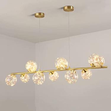 Imagem de YQSLQZZ Lustre de sala de jantar dourado moderno, luminária pendente Sputnik de meados do século, luzes de teto penduradas acima da mesa de jantar, 3000K - luz quente, para bar de ilha de cozinha