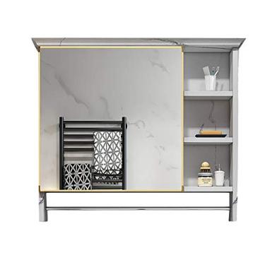 Imagem de Armário de espelho de banheiro de apartamento pequeno com toalheiro, armário com espelho, armário de armazenamento montado na parede, simplicidade moderna