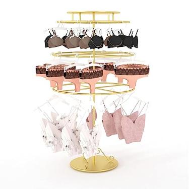 Imagem de JOEUQK Prateleira de loja de lingerie, suporte dourado, suporte de armário para pendurar roupas, suporte redondo de 3 camadas com sutiã Nakajima, suporte para pendurar roupas íntimas, calcinhas