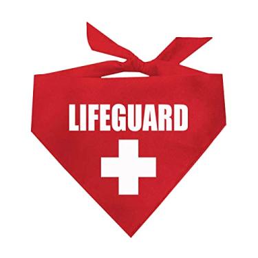 Imagem de Bandana para cães Lifeguard | Triângulo ajustável 100% algodão | Feito nos EUA | Verão | Vibes de casa de praia | Festa na piscina | Fantasia de Halloween | Acessório para sessões de fotos | Vermelho