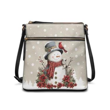 Imagem de HUGS IDEA Bolsa tiracolo feminina de couro, bolsa tiracolo grande, Hobo, bolsa para celular, Boneco de neve pássaros vermelhos