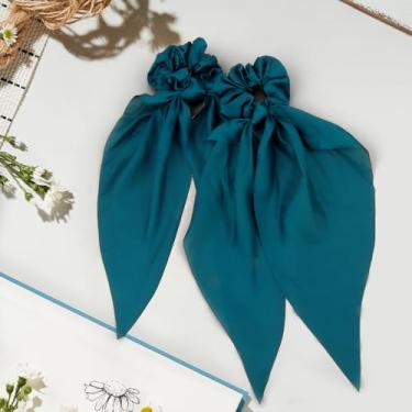 Imagem de Pacote com 2 laços de cabelo verdes com laços, fitas de cabelo para mulheres, cachecol, elásticos de cabelo, prendedor de rabo de cavalo de cetim 03