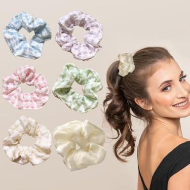 Imagem de Bandana xadrez colorida – 6 peças de laços de cabelo para mulheres (padrões sortidos)