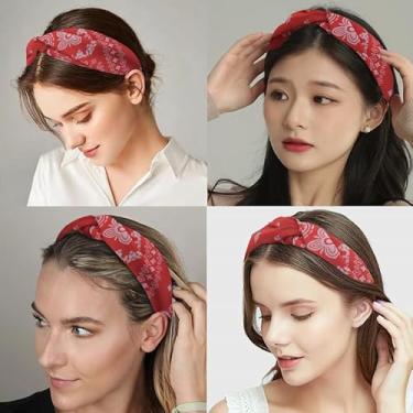 Imagem de Bandana vermelha para mulheres, meninas, com nó largo, para decoração de cabelos longos e lisos, acessórios de cabelo fino para festa de Halloween, acessório para mulheres, meninas, cabeça vermelha