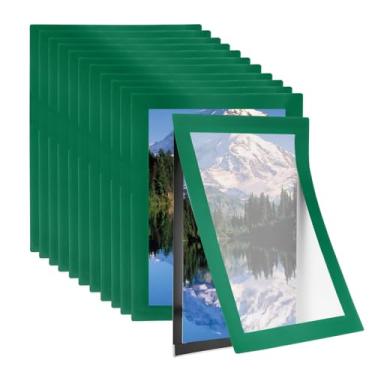 Imagem de PATIKIL Suporte magnético de 10 x 15 cm, 12 peças, borda magnética autoadesiva, suporte de parede, porta-retratos de PVC, para janela de parede, pôster de loja de escritório em casa, verde, verde