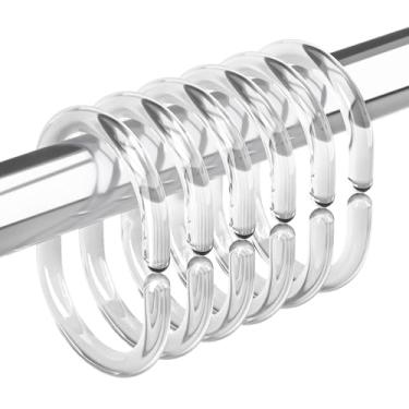 Imagem de Anéis de cortina de chuveiro de plástico, 12 ganchos em forma de C, anéis transparentes à prova de ferrugem para banheiro (transparente)