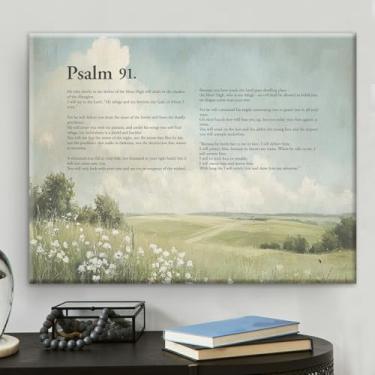Imagem de Versículo bíblico Salmo 91 tela arte de parede escritura cristã pôster paisagem moderna pintura arte emoldurada para decoração de casa 20 x 25 cm, batismo chá de bebê presentes de aniversário