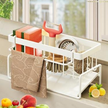 Imagem de Suporte com barra de toalha sobre organizador para louça, sabonete, esponja, escovas, utensílios de limpeza de cozinha, suporte para esposa e mãe, 1 peça (branco)