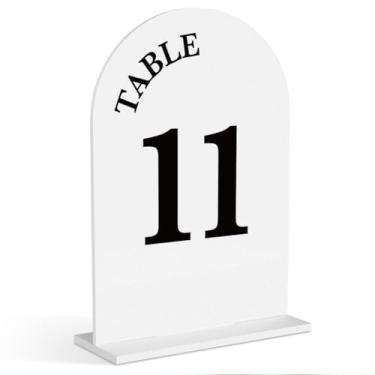 Imagem de Números de mesa de acrílico em arco para casamento, placa de mesa com suporte para peça central, recepção, festa, evento, 12 x 18 cm acrílico branco - 11