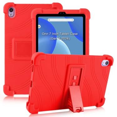 Imagem de ATOOZ Capa infantil para tablet Walmart Onn de 7 polegadas 2024 (modelo: 100135924), capa de silicone macio geração 4 com suporte (vermelha)