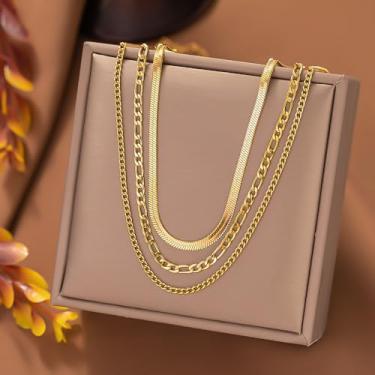 Imagem de Colar em camadas para mulheres, corrente de camada dupla, colares em camadas douradas, joias e presentes, Medium, Latão, Sem Pedra Preciosa