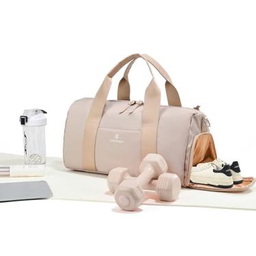 Imagem de Pequena bolsa de ginástica feminina com bolso molhado e compartimento de sapatos, linda mini bolsa esportiva esportiva para ioga, treino, dança, natação, Nude., Large