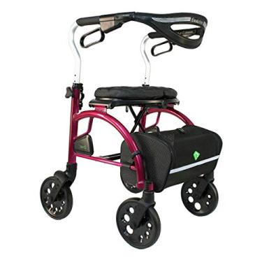 Imagem de Evolution Xpresso Zero Rolador de andador médico leve com assento, rodas grandes, freios, encosto, cesta para idosos, uso interno ao ar livre (regular, preto carbono), Shiraz Red, Tall