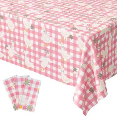 Imagem de Unidemo 3 toalhas de mesa Silly Goose capas de mesa descartáveis de plástico rosa para chá de bebê, decoração de aniversário de um ganso bobo 272 x 137 cm