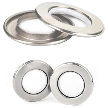 Imagem de Kuasting Anéis de ilhós de cortina de aço inoxidável, anéis redondos de metal, diâmetro interno, metal interno com ilhós, cortinas romanas de 4,5 cm, conjunto de 32 (32)