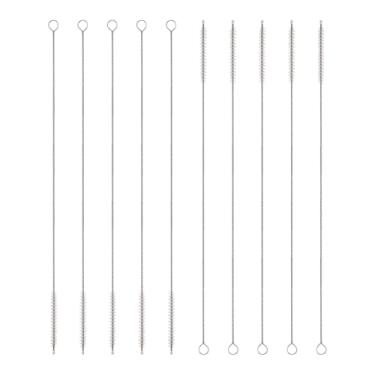 Imagem de HARFINGTON Conjunto de escovas de limpeza de palha, aço inoxidável 304 de comprimento 304 e cerdas de nylon para garrafa de água, tubos de copo de canudo de silicone, branco (6 mm OD, conjunto de 10