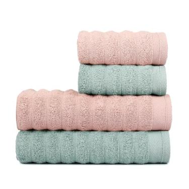 Imagem de Kit 4 Toalhas de Banho e Rosto 100% Algodão Super Macias e Absorventes Toalhas Felpudas de Luxo Premium para Banho e Decoração (Lago Congelado e Rosê)