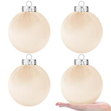 Imagem de Bolas de árvore de Natal grandes de veludo de 15 cm, 4 peças, enfeites de Natal, decoração neutra pendurada, bolas flocadas para Natal, decoração interna (branca)
