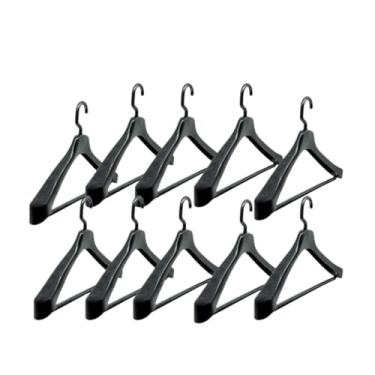 Imagem de Kit 10 Cabides Anatômicos de Plástico Reforçado | com Gancho Giratório, 45x27cm | Ideal para Terno, Blazer, Casaco e Sobretudo | Preto
