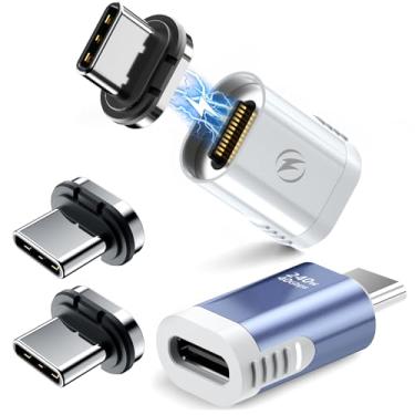 Imagem de YaCeSyn Adaptador USB C magnético reto de 240 W com 4 pontas de conector, extensor magnético tipo C, USB4 40Gbps 8K 60Hz compatível com Thunderbolt 3/4 MacBook Pro/Air Laptop PC iPhone 15 (branco