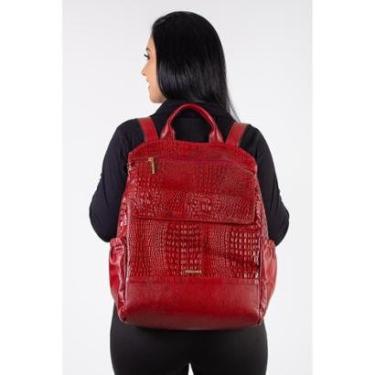 Imagem de Mochila antifurto de couro croco Suzana - Café-Feminino