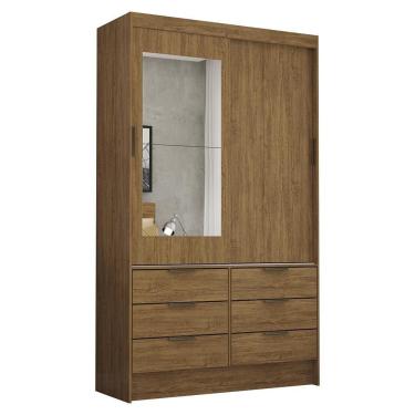 Imagem de Guarda Roupa Roupeiro Sevilha 2 Portas De Correr 1 Espelho 6 Gavetas Carioca Cinamomo