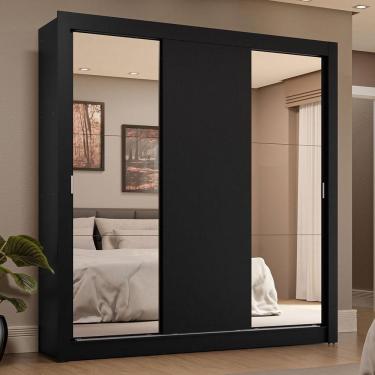 Imagem de Guarda-roupa Casal 3 Portas Correr Espelhos 4 Gavetas Preto