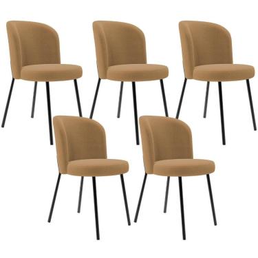 Imagem de Kit 5 Cadeiras Sala De Jantar Estofada Gavi L02 Bouclê Mostarda - Lyam Decor