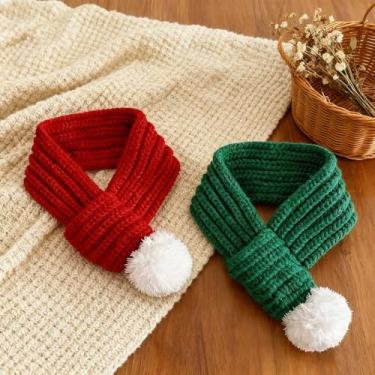 Imagem de Cachecol de Natal para cães, bandana de malha para animais de estimação e acessório de fantasia de festa de fim de ano