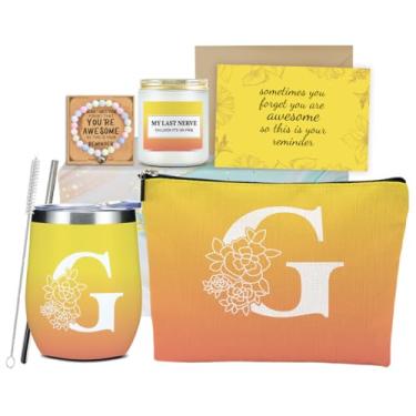 Imagem de Amarelo Inicial G Monograma Presentes Personalizados Presentes de Aniversário para Mulheres Mãe Filha Irmã Tia Sobrinha Esposa Apreciação de Natal Amizade Casamento Bolsa de Maquiagem Copo de Vinho