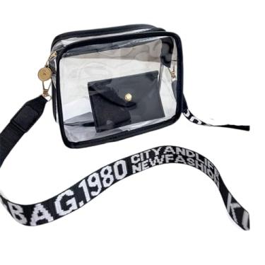 Imagem de Bolsa tiracolo quadrada pequena de PVC transparente com bolso para telefone, Preto, Tendência