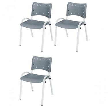 Imagem de Cadeira Iso Base Branco Igreja, Escola, Escritório - Cinza Kit 3 Peças