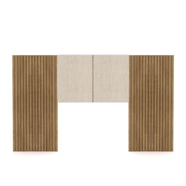 Imagem de Cabeceira Painel Solteiro Ripado Nature E Linho Bege Sevilha 203 Cm - Pallazio