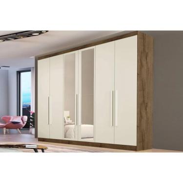 Imagem de Guarda Roupa Casal 6 Portas (2 C/ Espelho) E 4 Gavetas Oslo Braúna/off White - Europa
